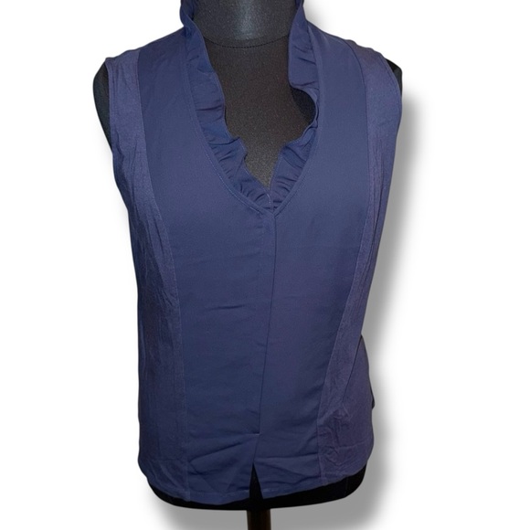 NIC+ZOE Ruffle Around Mixed Media Tank - 1X Navy - Picture 2 of 14